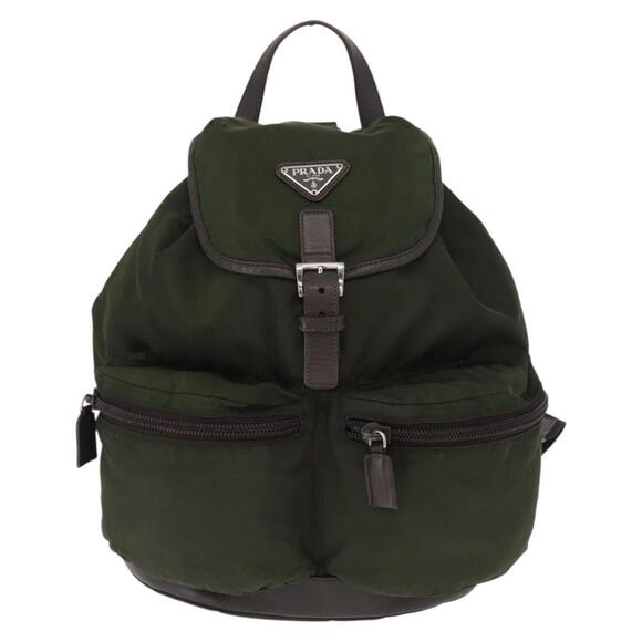 PRADA Backpack Nylon Khaki Silver Auth kk592 main image 7